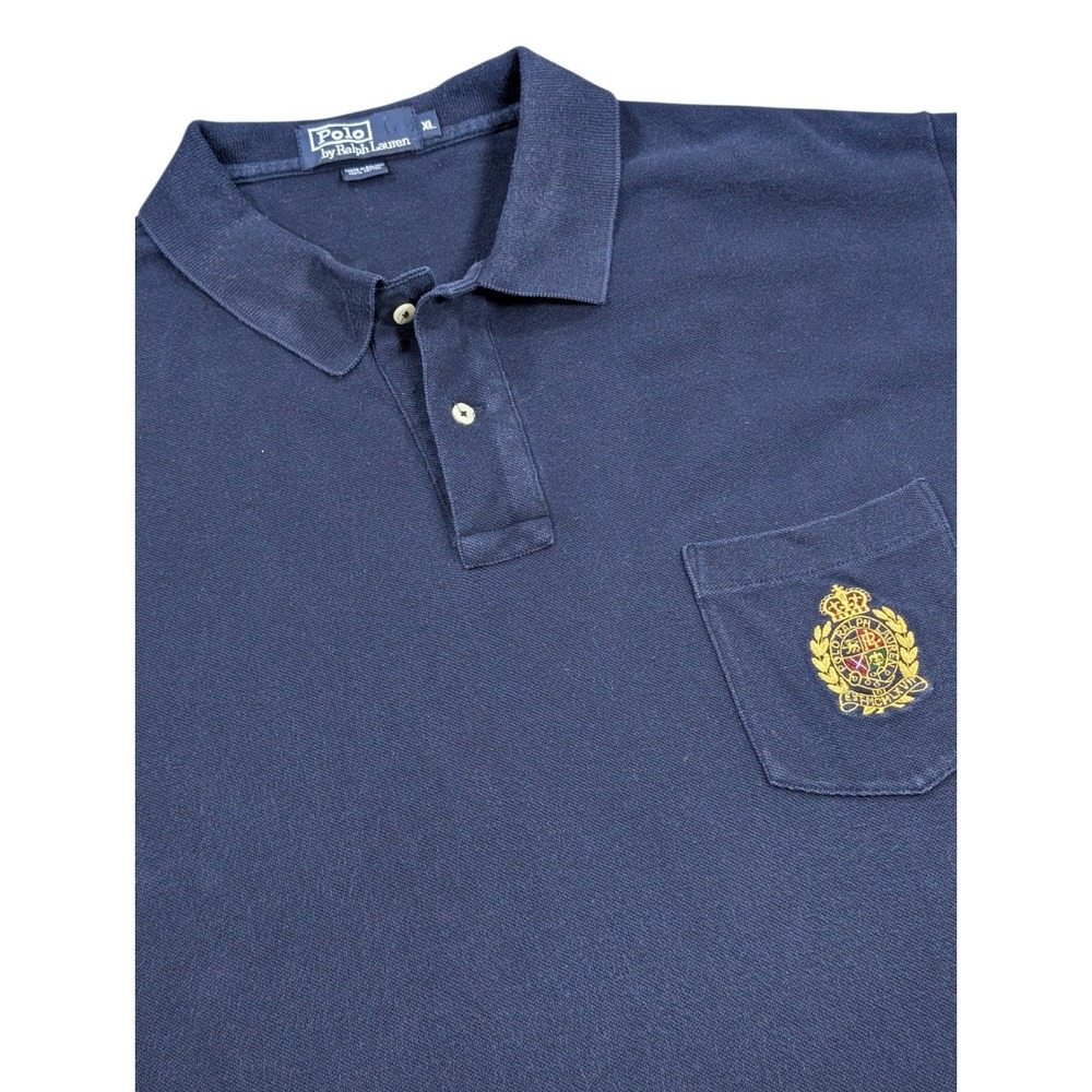 Polo Ralph Lauren Polo Shirt Men XL Navy Crest Pocket Vintage 90s Bolivia Pique